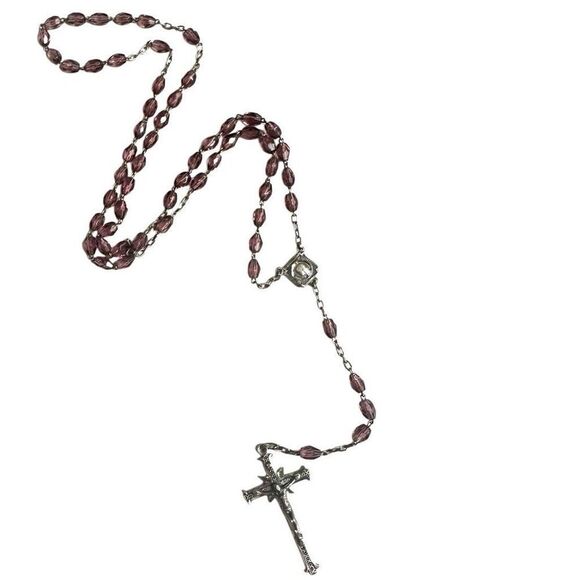Roma sterling silver purple glass beaded rosary - Picture 1 of 14